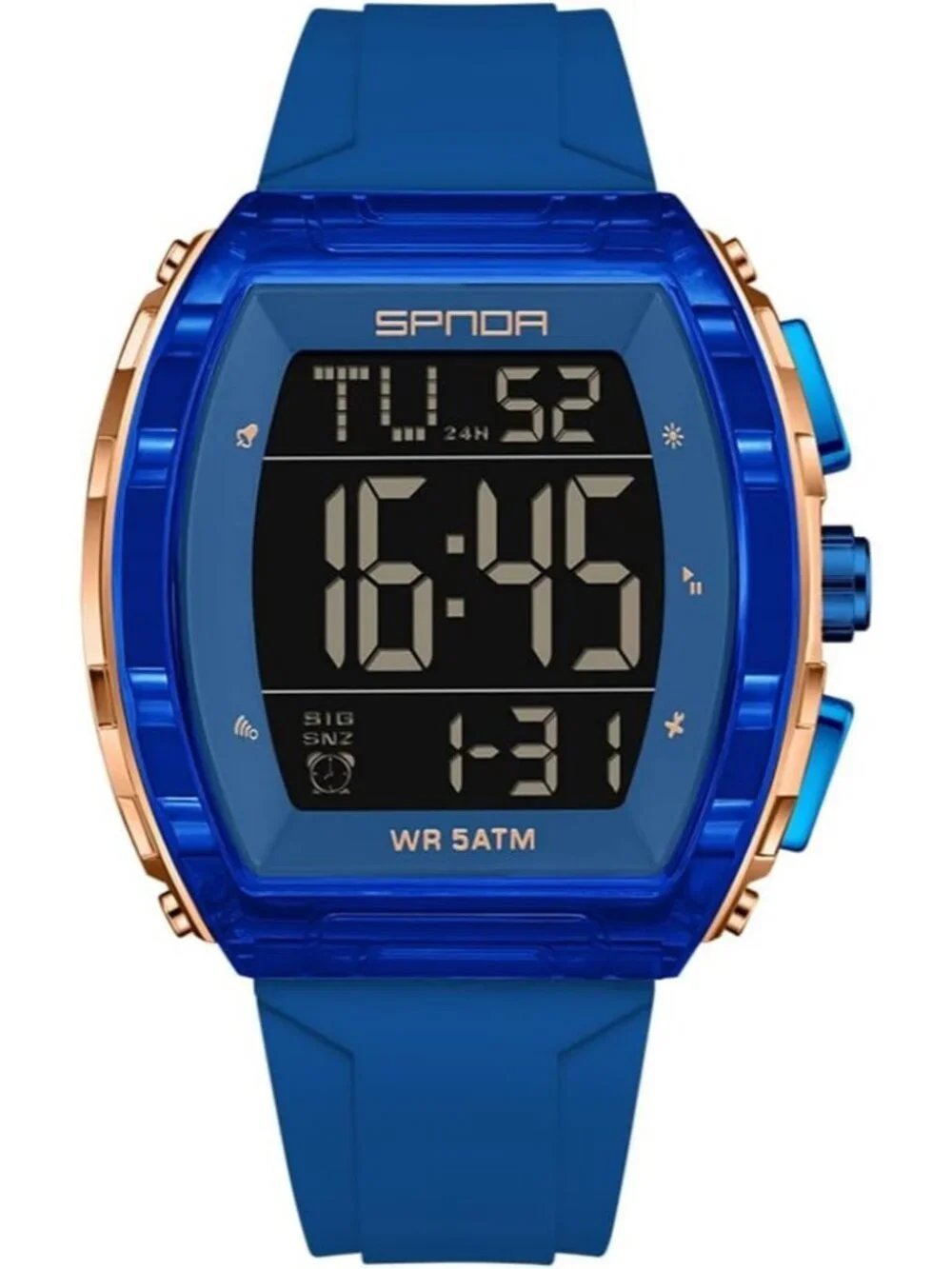 Men's All Blue Analog Quartz Tonneau Shape Dual Waterproof Digital Luxury Watch